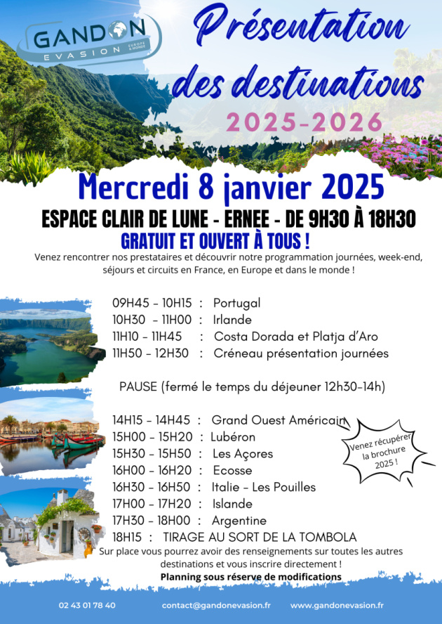 PRESENTATION DES DESTINATIONS 2025 -2026 A ERNEE