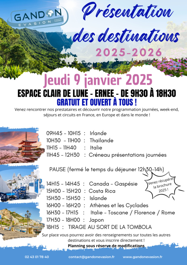 PRESENTATION DES DESTINATIONS 2025 -2026 A ERNEE